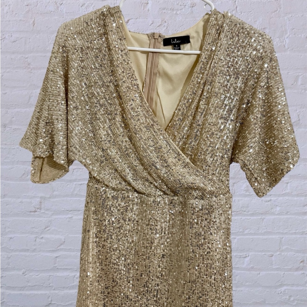 Lulu's Shimmering Gold Sequin Mini Dress - Picture 5 of 7